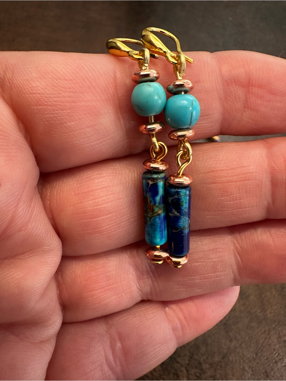 Gold-Tone Turquoise & Blue Bead Drop Earrings